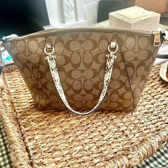 Coach Tan and Black Signature Tote - Picture 3 of 5